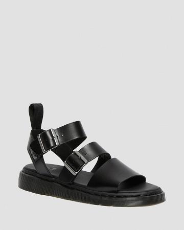 Black Men's Dr Martens Gryphon Brando Leather Gladiator Sandals | CA 581RVD